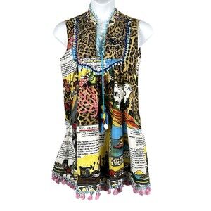 ANTICA SARTORIA Giacomo Cinque Size Large Colorful Cover Up Dress Poms Tassels